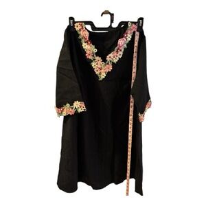 SHEIN Black Dress with Floral Embroidery